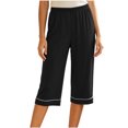 thumbnail image 2 of Jesvior Women'S High Waisted Wide Leg Cropped Pants Casual Straight Leg Lounge Trousers Knit Elastic Waist Soft Pajama Style Pants for Summer, 2 of 7