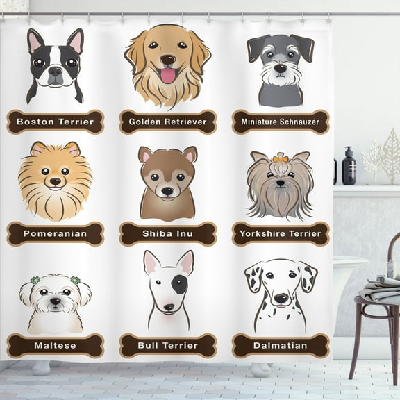 Ambesonne Animal Shower Curtain, Boston Terrier Dogs, 69"Wx70"L, Grey Cream White