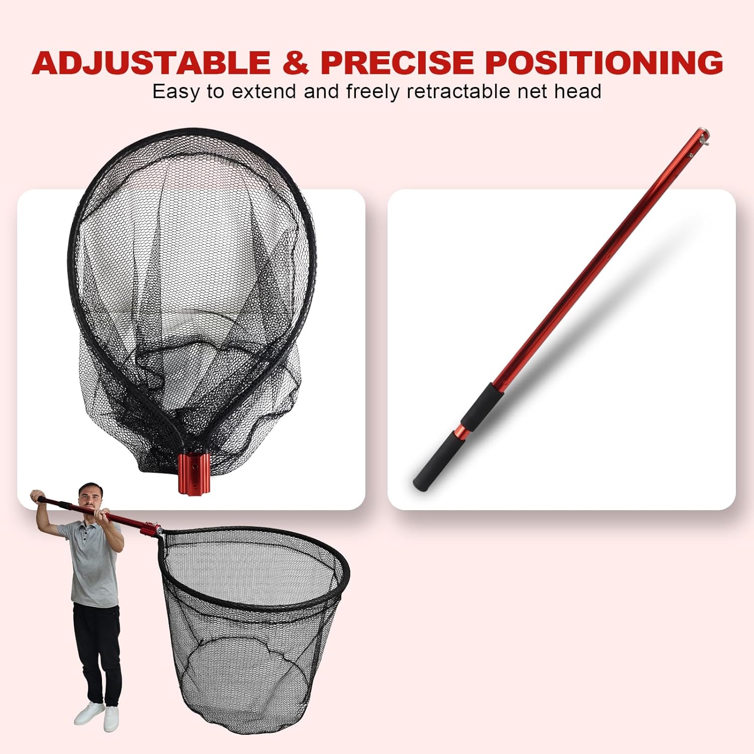 Fish Landing Net with Extendable Aluminum Telescoping Handle, Large Fishing Net for Steelhead,Catfish, Bass, Salmon, Flyfish,Trout, Flagfish, Tuna Fishing net Extend to 82 Inches - HeavyDuty