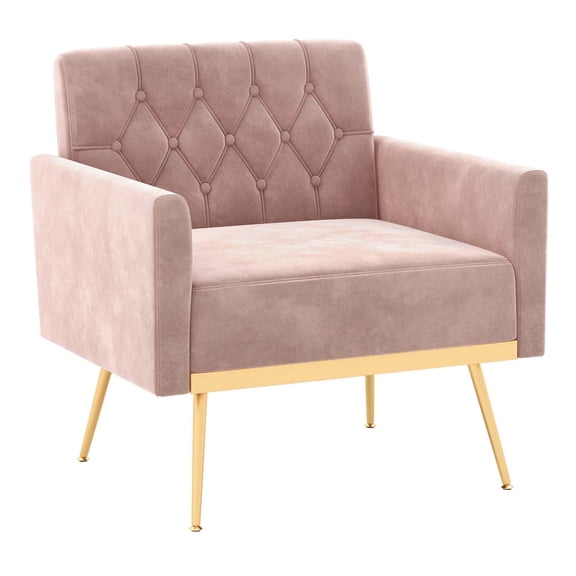 Costway Modern Velvet Accent Chair with Button Tufted Back Golden Metal Legs & Foot Pads Pink