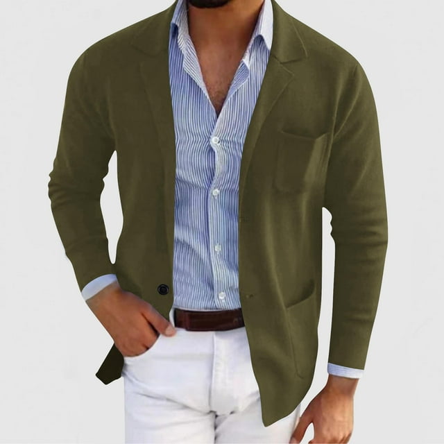 LOVZFMLL Vestes pour Hommes Décontractées à Boutons Unies à Manches Longues Poches Col Rabattu Manteau d'Extérieur