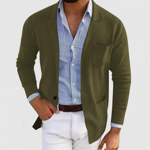 LOVZFMLL Jackets for Men Casual Button Solid Long Sleeve Pockets Turn Down Collar Outwear Coat