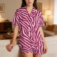 thumbnail image 4 of Womens Pajama Sets 2 Piece, V Neck Button Down Short Sleeve Pajamas for Women, Soft Polyester Homewear Lounge Set, Leopard Zebra Print Sleepwear S-3XL, 4 of 9