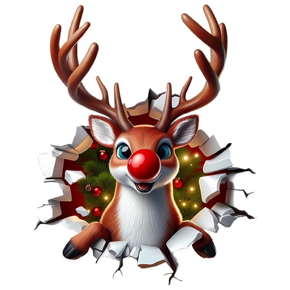 3D Look Christmas Wall Stickers Santa Claus Snowman Reindeer Break Through Wall Design Removable Wall Decals for Bedroom Living Room Home Holiday Decor