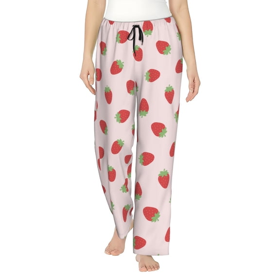 Logiee Strawberry Print Women Pajama Pants,Comfy Pj Bottom with Pockets & Drawstring,Stretch Casual Sleepwear-Small