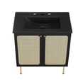 thumbnail image 6 of Modway Chaucer 30" Wood & Rattan Bathroom Vanity with Adjustable Shelf in Black, 6 of 16