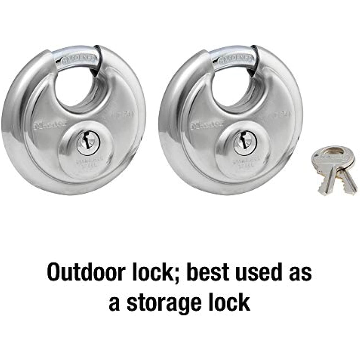 (2 pack) Master Lock 2-3/4in (70mm) Wide Stainless Steel Discus Padlock with Shrouded Shackle; 2-Pack