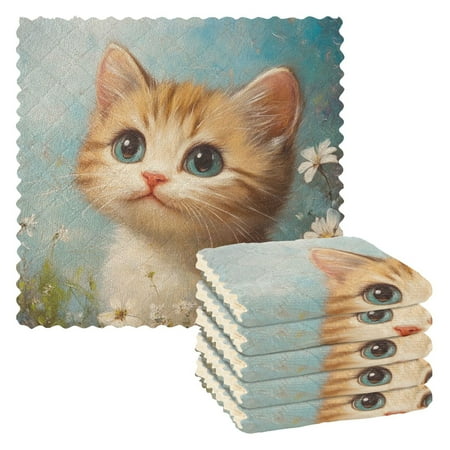 

6 Pieces of Kitchen Towels 11x11Inch Kitchen Dish Cloths Kitchen Dish Towels Reuseable Cleaning Cloths Orange Cartoon Cat