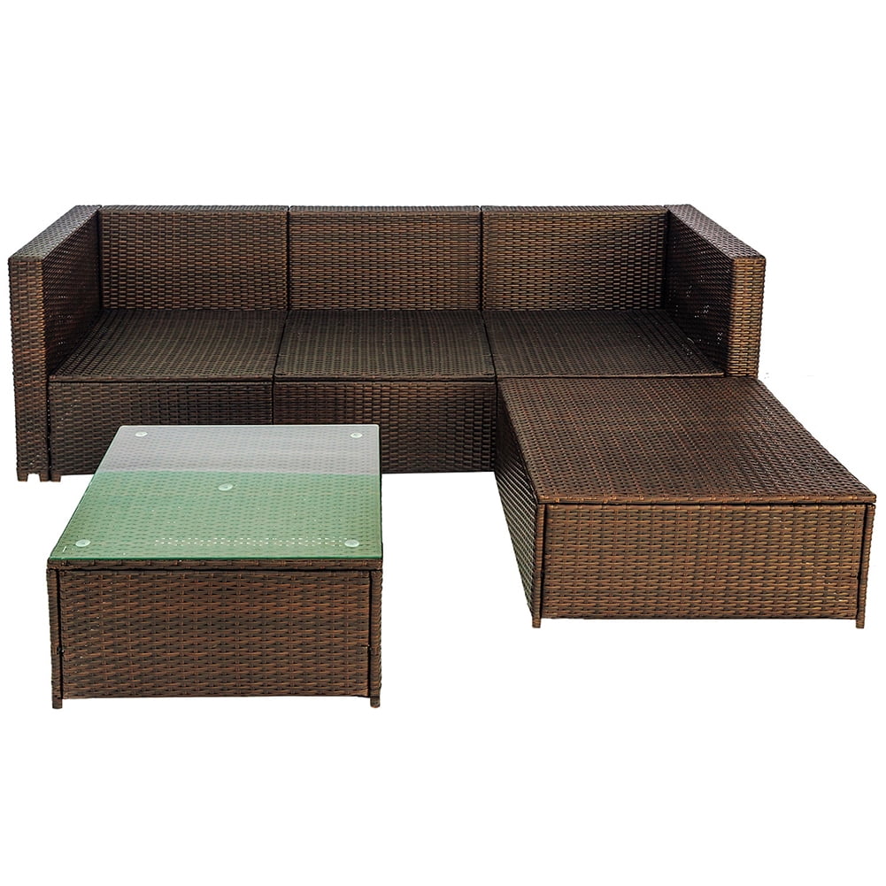 Private Jungle Outdoor Wicker Sofa Cushioned Sectional Furniture Set Garden Patio Sofa Set (Blue-5 Pieces) Private Jungle Outdoor Wicker Sofa Cushioned Sectional Furniture Set Garden Patio Sofa Set (Blue-5 Pieces)