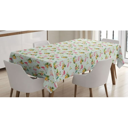 

Flamingo Tablecloth Flourishing Fresh Flowers with Pineapples and Dots Retro Style Birds Romantic Rectangle Satin Table Cover Accent for Dining Room and Kitchen 60 X 84 Multicolor by Ambesonne