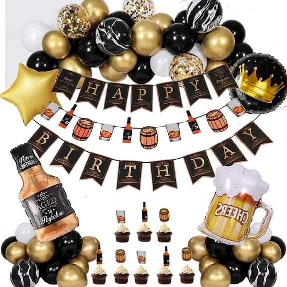 Finypa Decoration Balloons, Latex Gold Black Whiskey Party