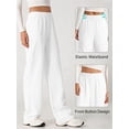 thumbnail image 4 of Womens High Waist Button Stretchy Pants Straight Leg Office Dress Pant Casual Trousers with Pocket White 5XL, 4 of 7
