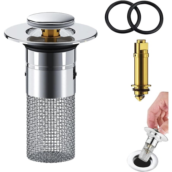 Bathroom Sink Stopper Hair Catcher, Pop Up Sink Drain Filter with Removable Stainless Steel Filter Basket Hair Catcher, Stainless Steel Floor Drain Filter