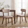 thumbnail image 3 of Giantex Dining Chairs Set of 2, Upholstered Armless Side Chairs w/Solid Rubber Wood Frame, Contemporary Mid-Back Chairs, Brown, 3 of 9