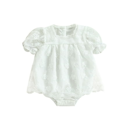 

Summer Infant Baby Girl Rompers Lace Floral Short Sleeve Bodysuit
