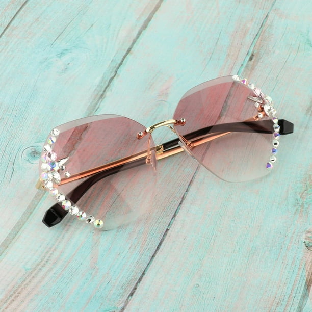 Gafas de sol para mujer diseno de cristal de lujo brillante lente proteccion 400 gafas de de imitacion gafas de Rosa Baoblaze gafas de sol de gran tamano Walmart en linea