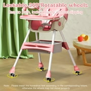 HAOUUCYIN 4-in-1 Baby High Chair, Portable Dining Chairs Eat & Play with Double-Layer Dinner Plate and Toy Rack, for 0-36 Months, Pink