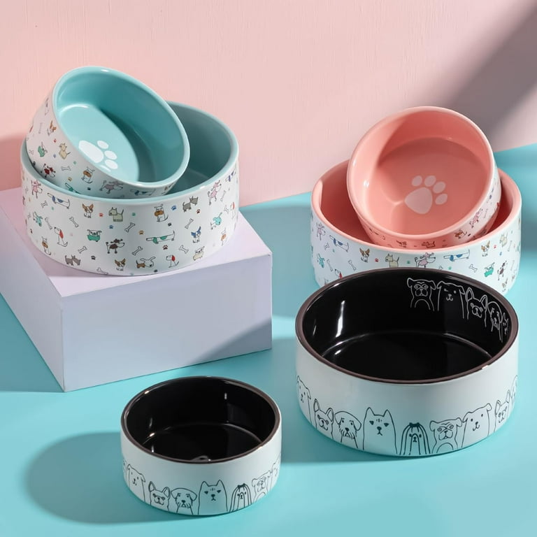 FE FUN ELEMENTS Ceramic Dog Bowls, Small Pink 16oz Heavy Food and