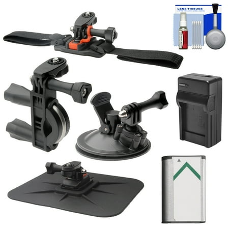 Essentials Bundle for Sony Action Cam HDR-AS50, AS200, AS300, FDR-X1000V & X3000 Camcorder with Handlebar Bike, Vented Helmet & Car Mounts + Battery + Charger + Accessory Kit