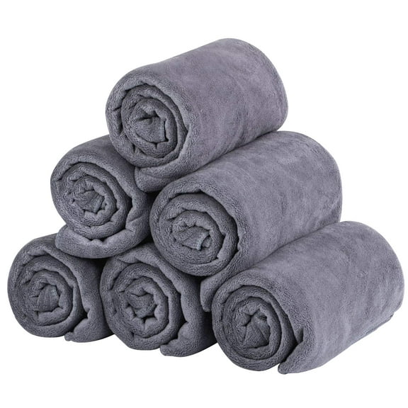JML Microfiber Towels, Extra Absorbent, Fast Drying Bath Towel Sets (6 Pack, 27" x 55"),Grey