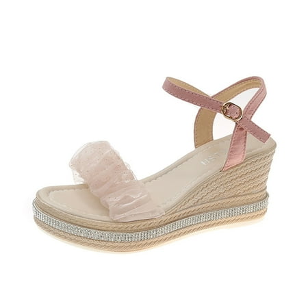 

Slope heel Sandals for Women Fashion Spring and Summer Women Sandals Thick Sole Wedge Heel Mesh Sequins Buckle Casual Style Pink