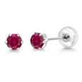 thumbnail image 5 of Gem Stone King Platinum Red Created Ruby Stud Earrings for Women Men (0.50 Cttw, Gemstone July Birthstone, Round 3.5MM), 5 of 6