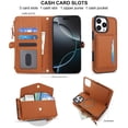 thumbnail image 4 of For iPhone 12 Pro【RFID Blocking】Multi functional 2-in-1 Soft PU Leather Wallet Case Magnetic Flip Cover Multi-Card Slots Zipper Pocket With Detachable Shoulder Strap And Wrist Strap,Brown, 4 of 8