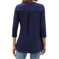 thumbnail image 3 of ZXSXSY Women 3/4 Sleeves Notch V Neck Ruched Solid Color Scoop Hem Blouse, 3 of 5