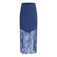 thumbnail image 4 of vigerkar Women Satin Lace Long Skirt Lace Patchwork Maxi Skirt Half Slip Silk High Waist A Line Underskirt (Blue, M), 4 of 9