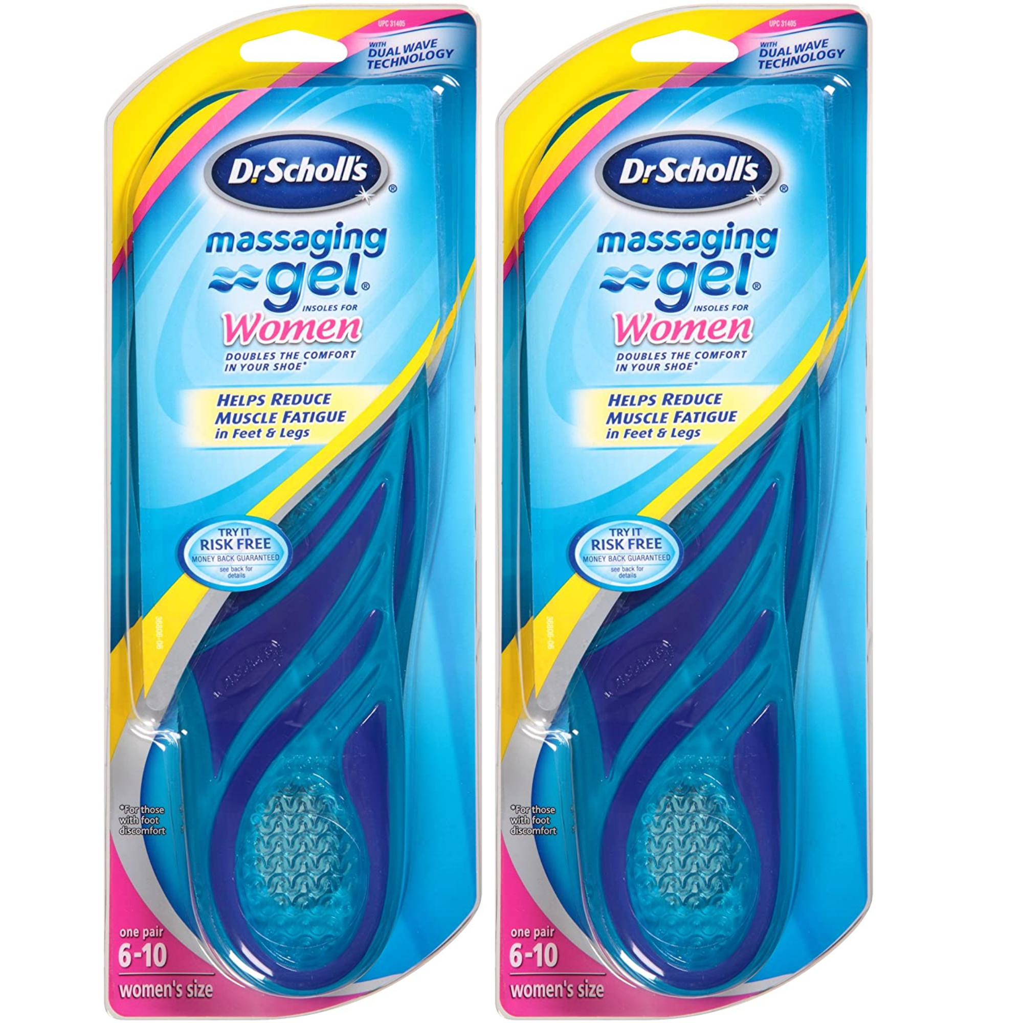 Dr Scholl's For Her Comfort Insoles With Clear Massaging Gel~ Sizes 6-10 