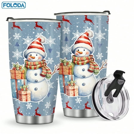 Foloda 1pc Christmas Gift Mug Christmas Snowman Tumbler Christmas Tumbler 20oz Stainless Steel Insulated Coffee Travel Mug Birthday Christmas Gifts Car cup For Men Women Friend Daughter Parent Teache