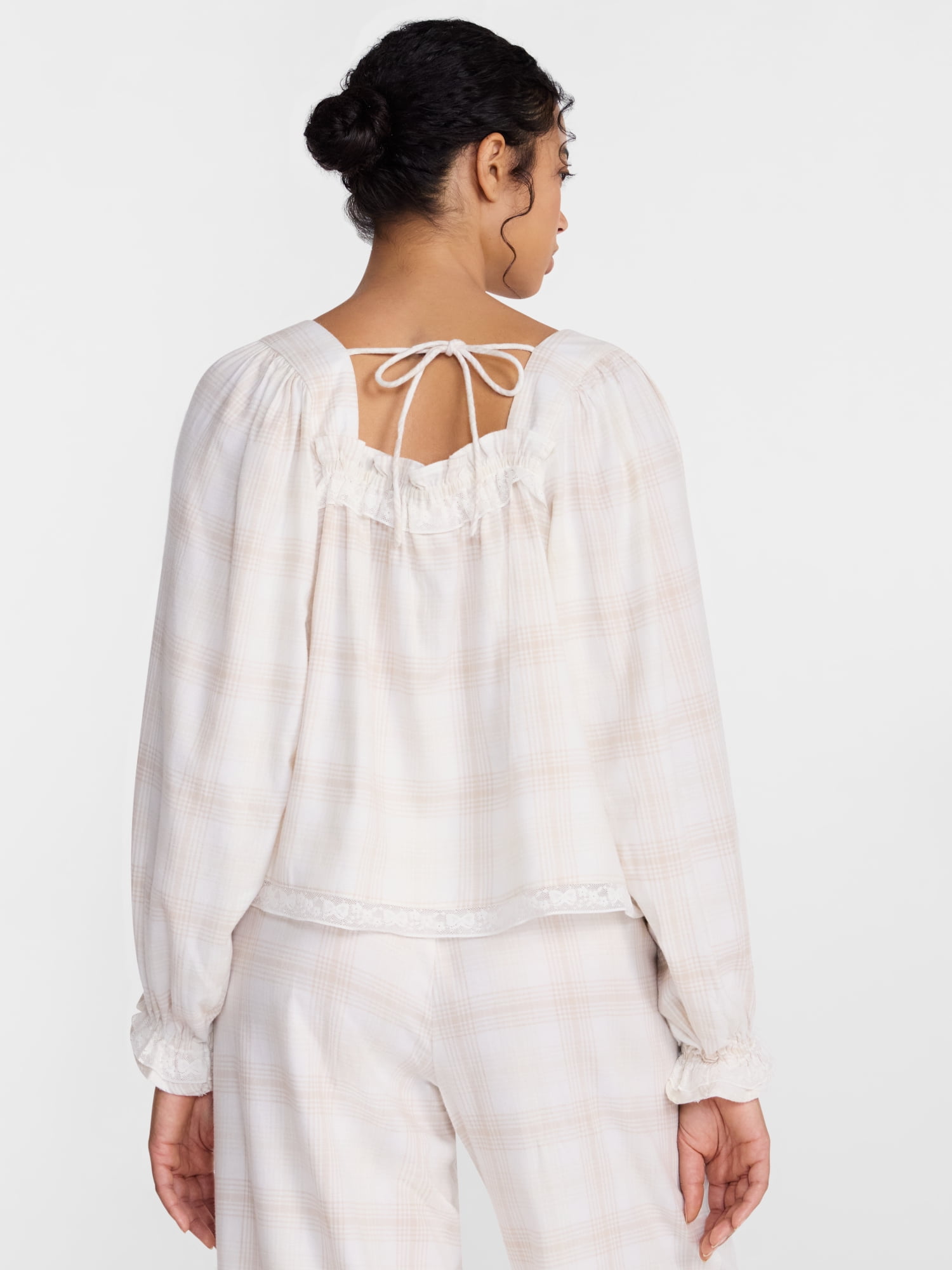 Joyspun Women's Flannel Peasant Long Sleeve Sleep Top, Sizes XS to 3X
