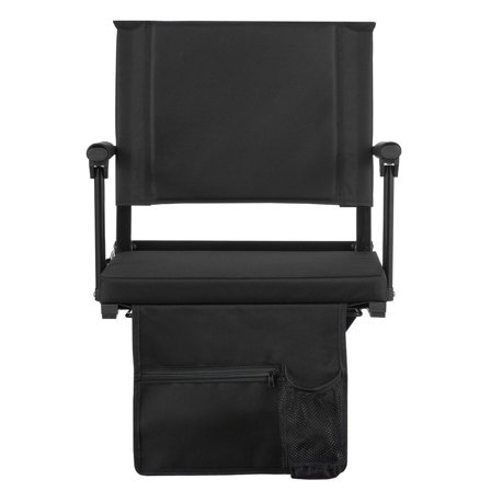 Stadium Seat, Portable Bleacher Seat with Armrest, Back Support and Thick Cushion, Bench Chair for Bleacher Includes Shoulder Strap, Hooks, Cup Holder, Black Football Bleachers Seats, 1PCS