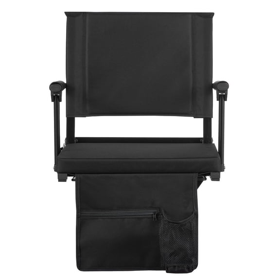 Stadium Seat, Portable Bleacher Seat with Armrest, Back Support and Thick Cushion, Bench Chair for Bleacher Includes Shoulder Strap, Hooks, Cup Holder, Black Football Bleachers Seats, 1PCS