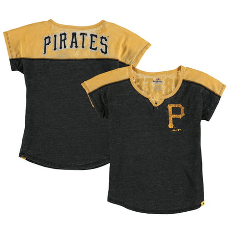 Pittsburgh Pirates Majestic Girls Youth Ballpark Best Color Block Dolman Sleeve T-Shirt -