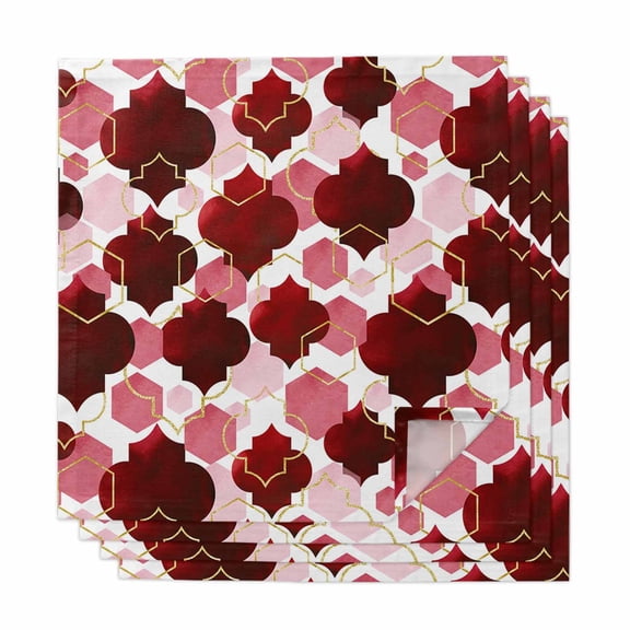 Red Geometric Moroccan Cloth Napkins, Abstract Art Red Ombre Modern Washable and Reusable Dinner Napkins Set of 4, Table Napkin for Kitchen Party Birthday Wedding Hotel Housewarming 20"x20"