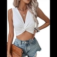 thumbnail image 2 of Top Corto Sin Mangas con Cuello en V y Tirantes Finos de Punto Acanalado para Mujer L, 2 of 9
