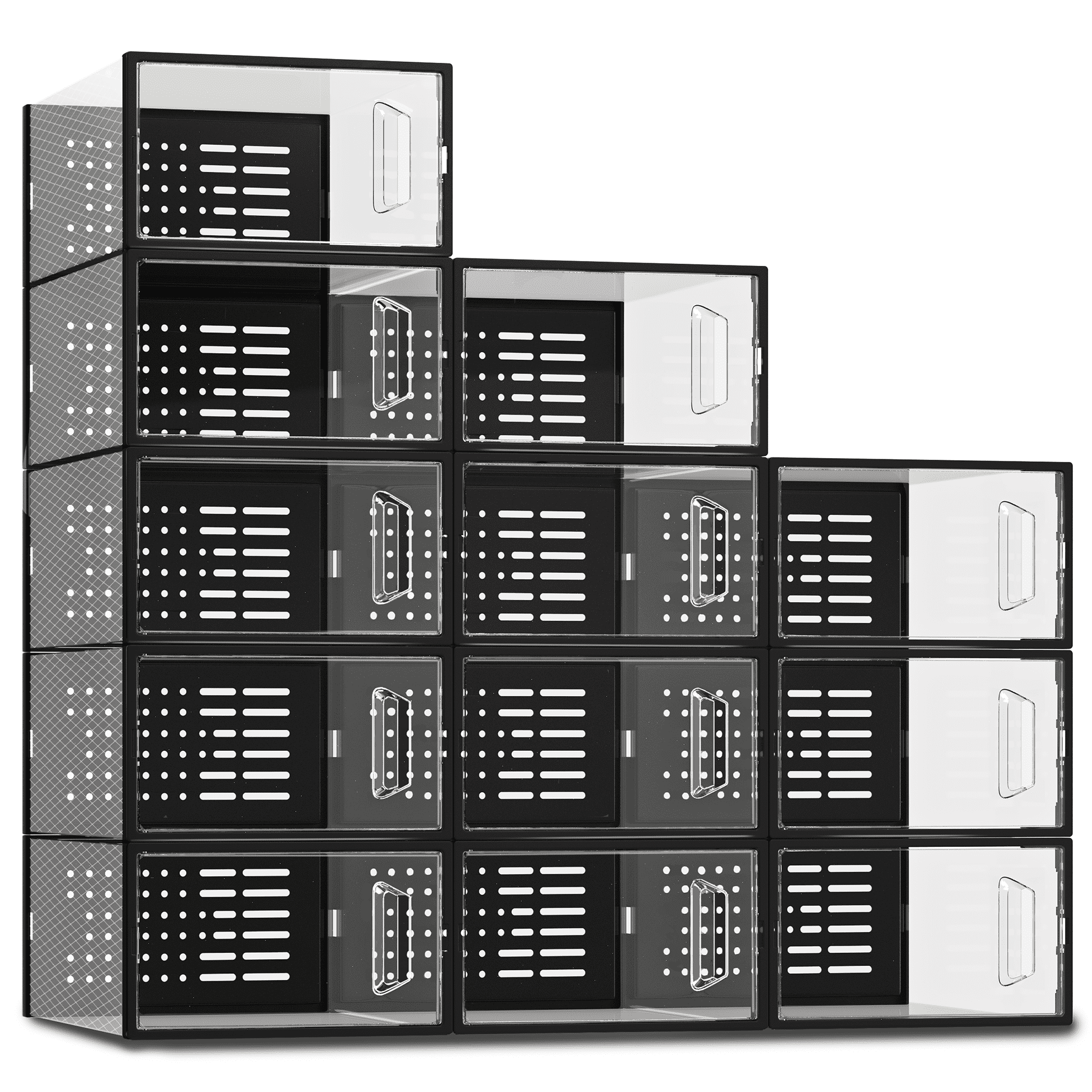 SEE SPRING Plastic Stackable Sturdy Shoes Rack, Black 12 Pack