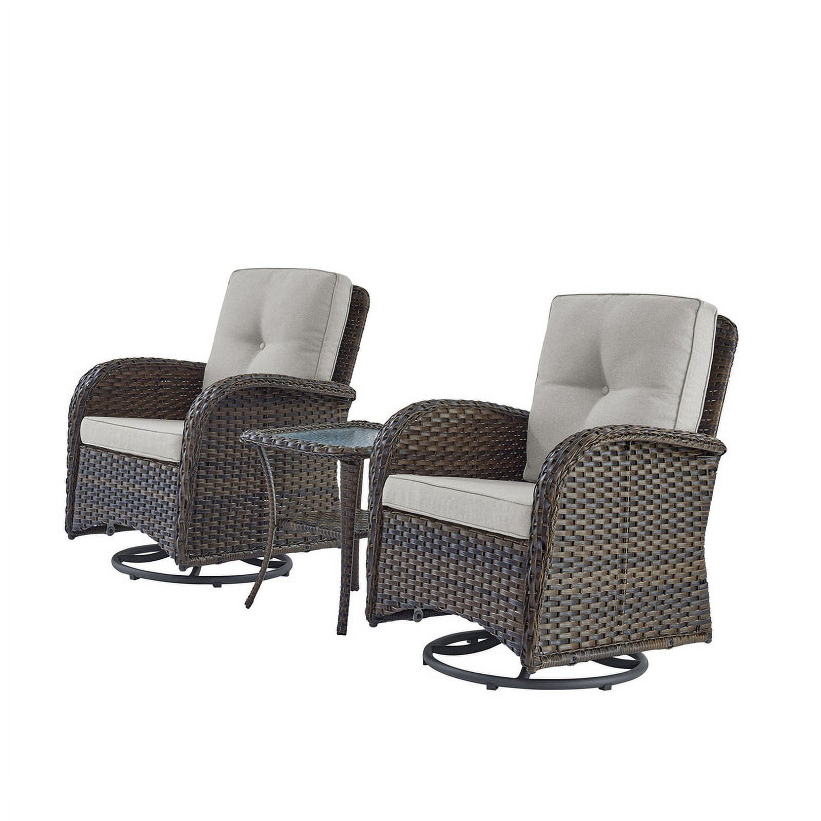 PARKWELL 3-Piece Outdoor Swivel Gliders with Thick Cushions and Side Table,Rattan Wicker Bistro Furniture Set,Brown Wicker,Beige Cushion