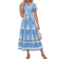 thumbnail image 3 of Aellinatey Women's Casual V-Neck Bohemian Maxi Dress, Flowy A-line Flared Sleeve Layered Floral Dress with Pockets, 3 of 9
