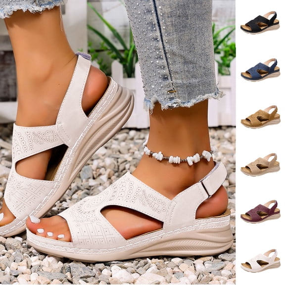 Luvrsol Sandals for Women Casual Summer Style Solid Color Fish Mouth Thick Bottom Wedge Sandal, 6.5-13.5