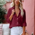 thumbnail image 2 of Admvng Womens Shirts Casual Solid Color V Neck Loose Long Sleeve Blouse Work Tunic Tops with Pocket S-2XL, 2 of 5