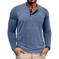 thumbnail image 3 of ZCFZJW Mens Athletic Henley Shirts Casual Lightweight Long Sleeve Button Crewneck Pullover Tops with Pocket Regular Fit Cotton Workout Tees Shirt Blue M, 3 of 7