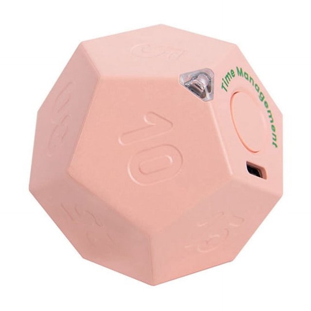 Mini reloj giratorio con forma de dodecágono, recargable, con sonido, vibración, luz, alarma, cuenta atrás, para el administrador de tiempo, color rosa