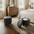 thumbnail image 4 of YYEAN  Round Ottoman with Storage, PU Leather Footstool with Legs, Small Foot Rest Ottoman for Bedroom, Living Room, Decorative Home Furniture-20"D x 20"W x 17"H-Black, 4 of 9