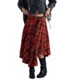 thumbnail image 3 of Red Plaid Wrap Midi Skirt Asymmetrical Hem High Waist A-Line Tartan, 3 of 6