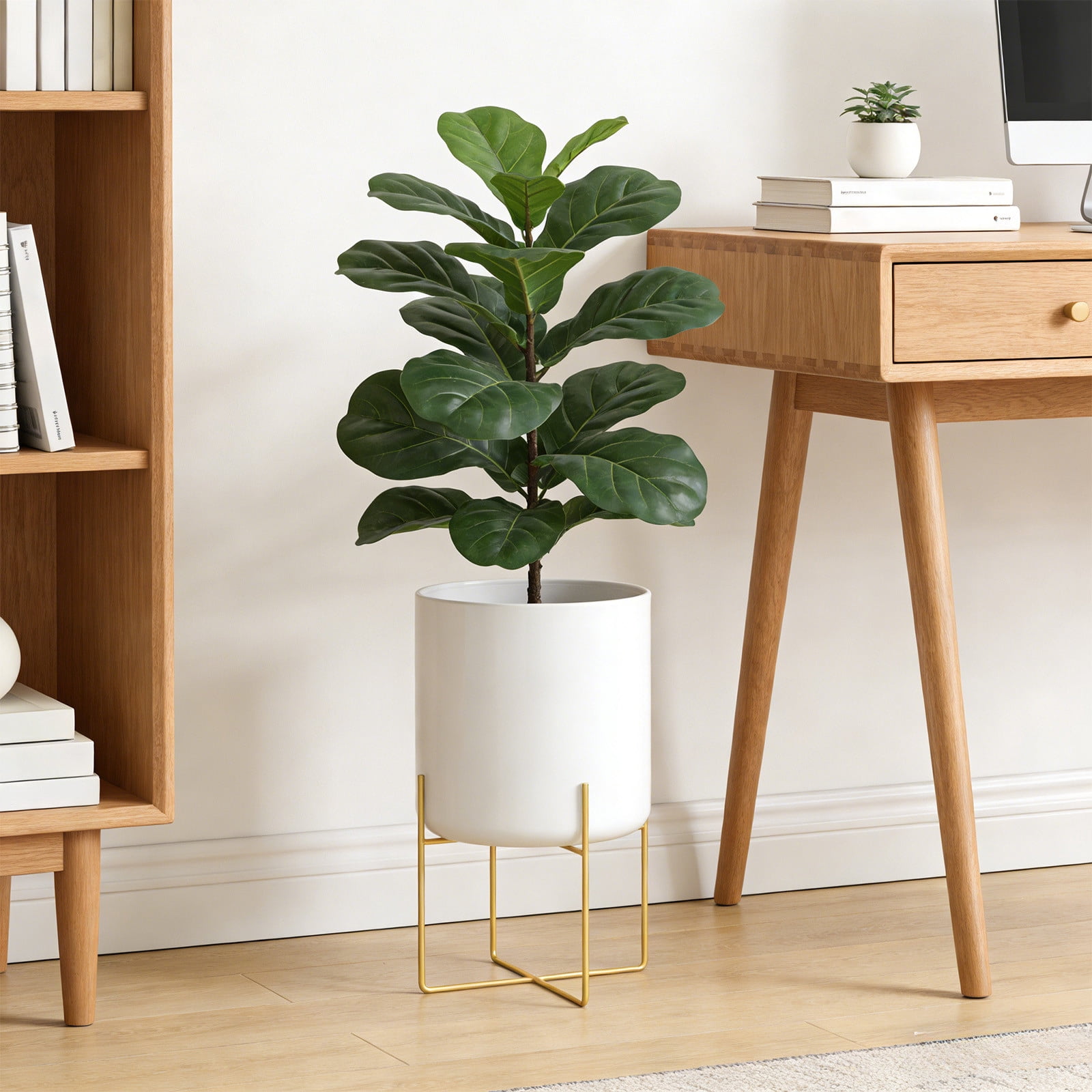 YiJuHui Large Planters for Indoor Plants Modern Metal Flower Pot with Stand Drainage Holes Decorative Floor Planter for Living Room Office Garden Balcony