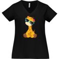 thumbnail image 3 of Inktastic Giraffe With Blue Sunglasses, Cute Giraffe Women's Plus Size V-Neck T-Shirt, 3 of 5