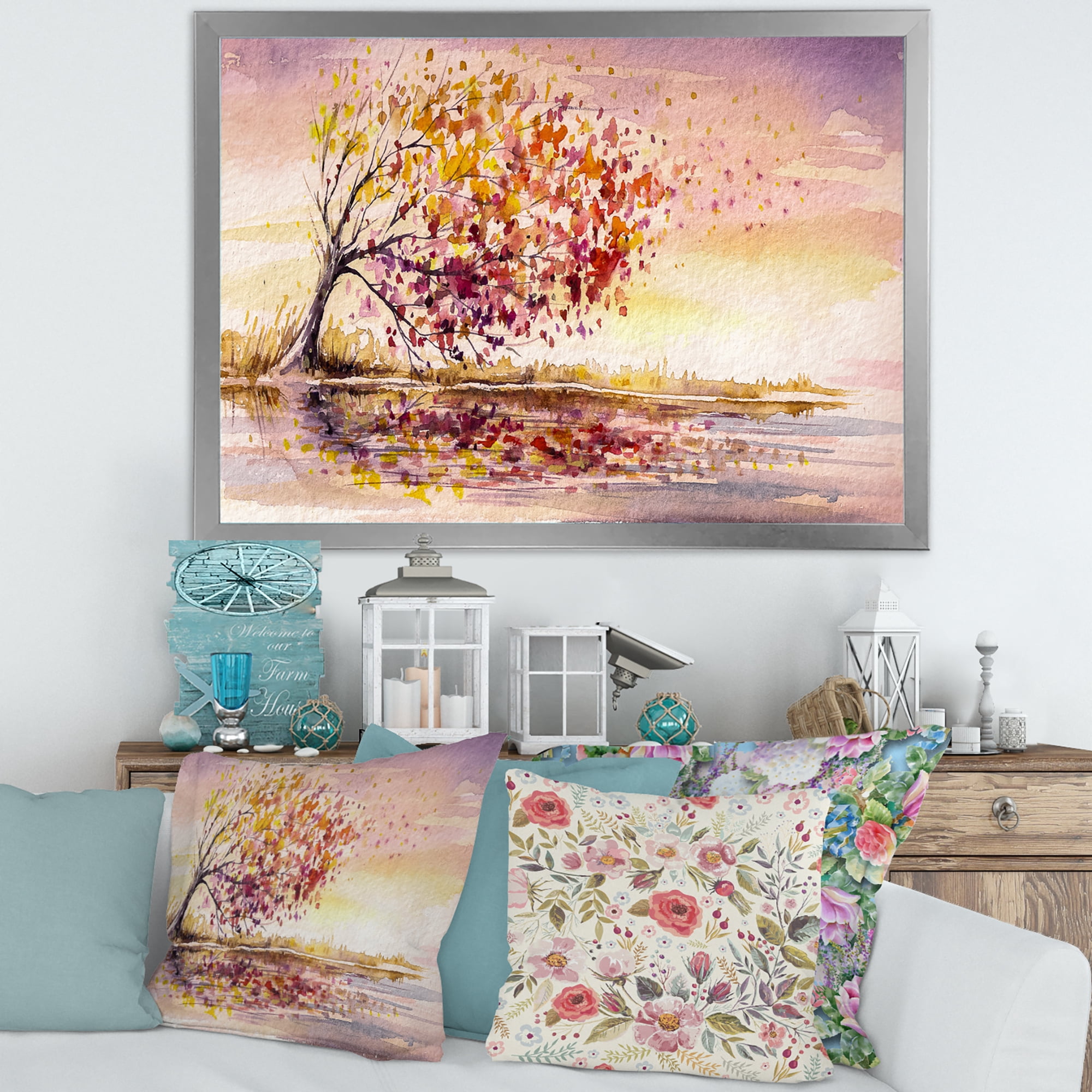 Designart 'Orange and Yellow Autumn Tree' Traditional Framed Art Print
