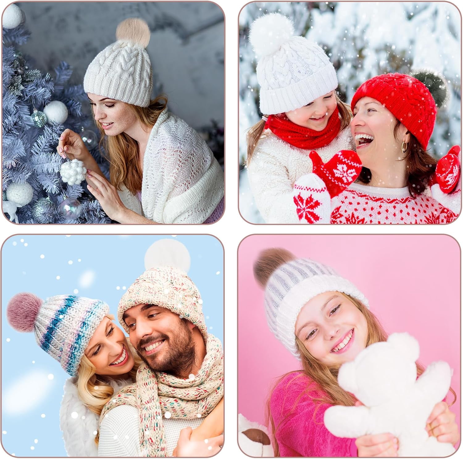 46 Pieces Faux Fur Pom Pom Fluffy Hat Pom Pom Balls with Elastic Loop DIY Faux Fox Fur Pom Pom for Hats Beanie Shoes Scarves Gloves Bags Accessories(Soft Color)